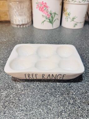 RAE DUNN White Ceramic 'Free Range' Egg Tray - Six-Slot Holder